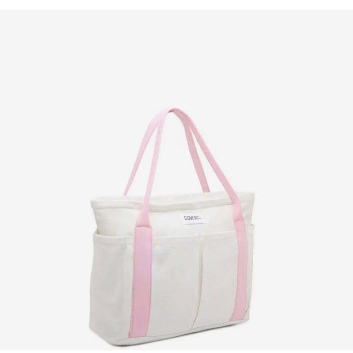 Dsw Canvas Tote Duffel Carry Bag Ivory/Pink Durable Zipper Look At My Shoes New — image 3 of 8